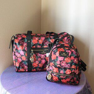Juicy Couture Charm School Black Romantic Rose Duffel/Backpack Travel Set NWT